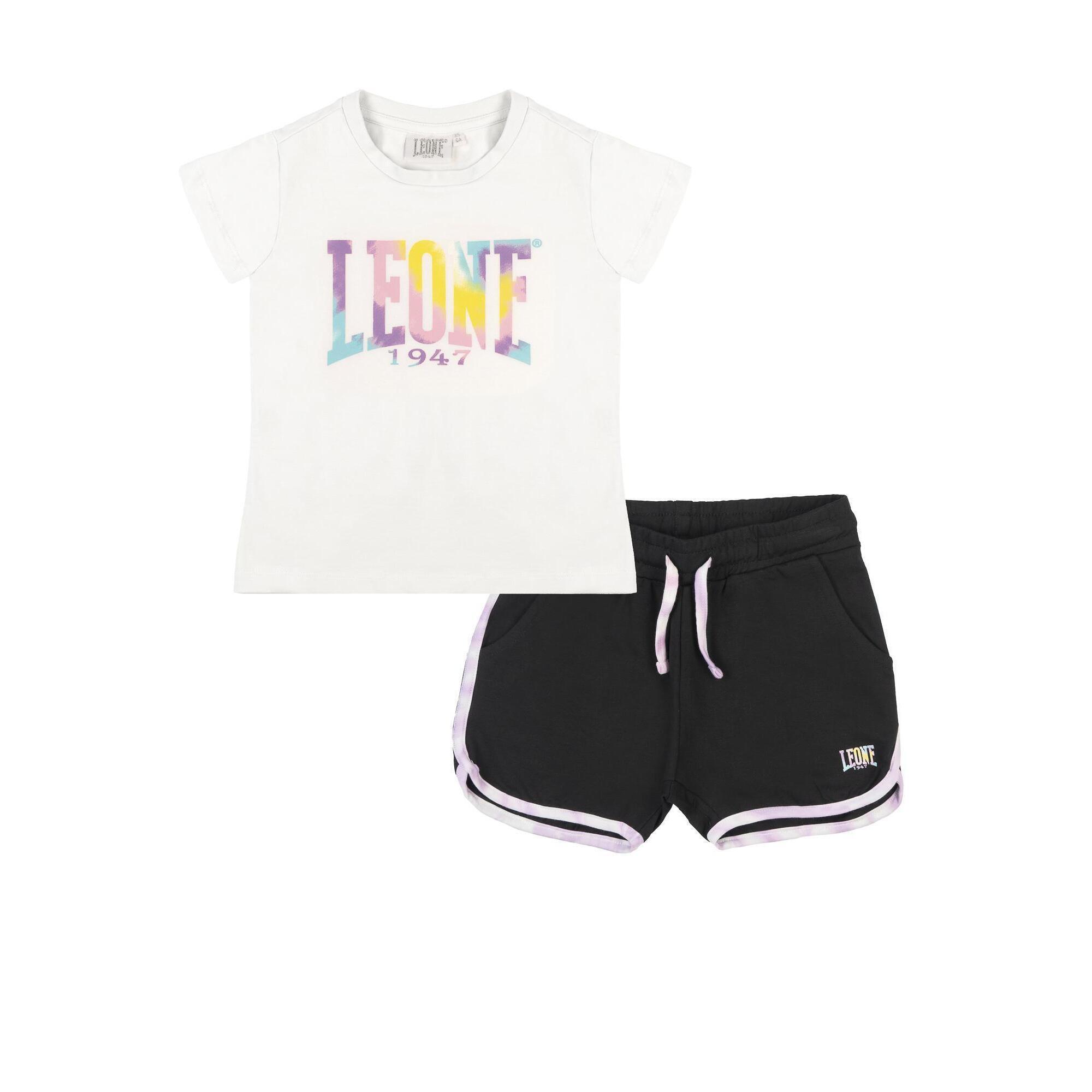Leone 1947 Apparel - Ensemble Fille Composé D'Un T-shirt Et D'Un Short En Coton Leone Rainbow - Survêtement - Blanc|noir -  6 À 8 Ans - Decathlon