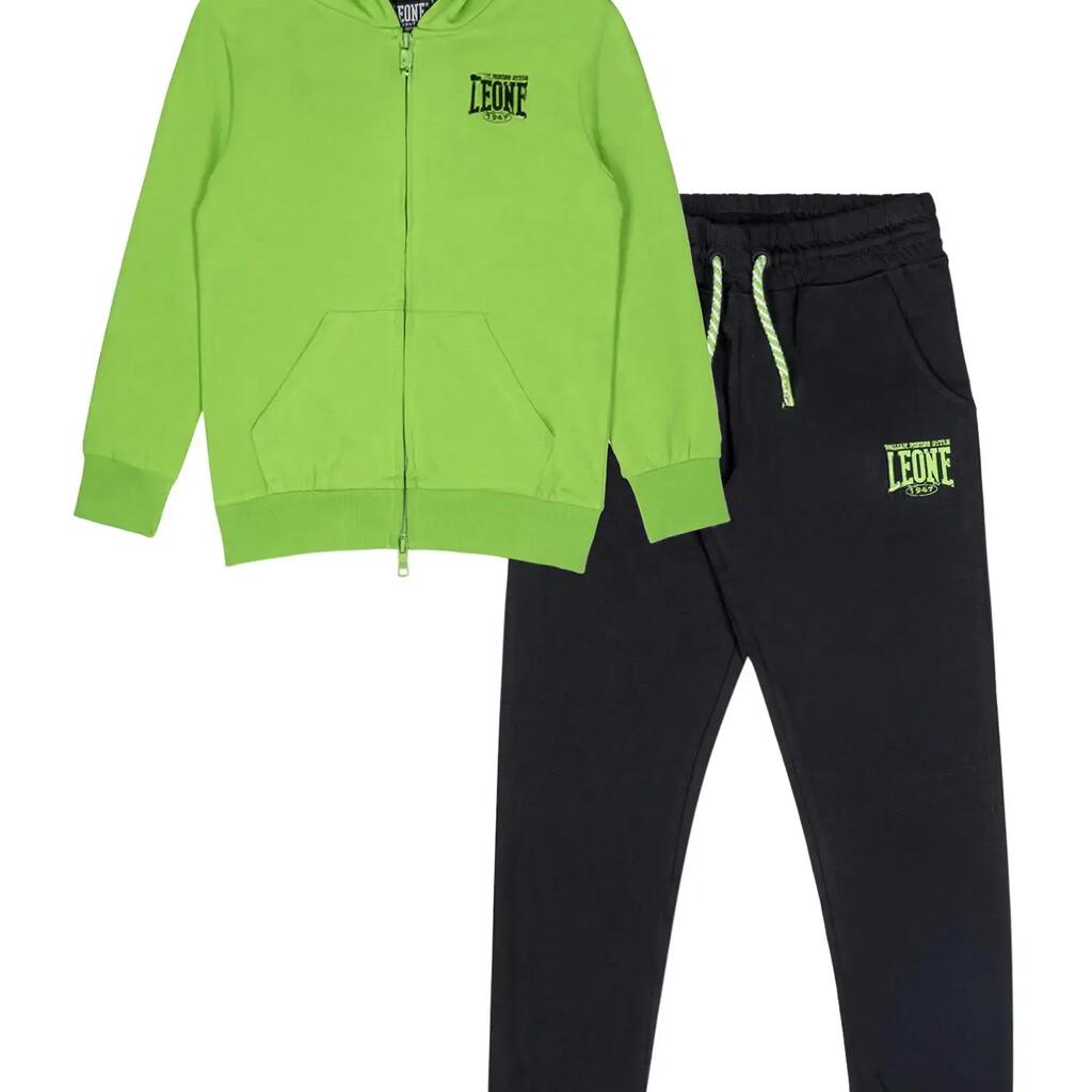 Leone Boxing children's tracksuit in unbrushed cotton with hood and zip
