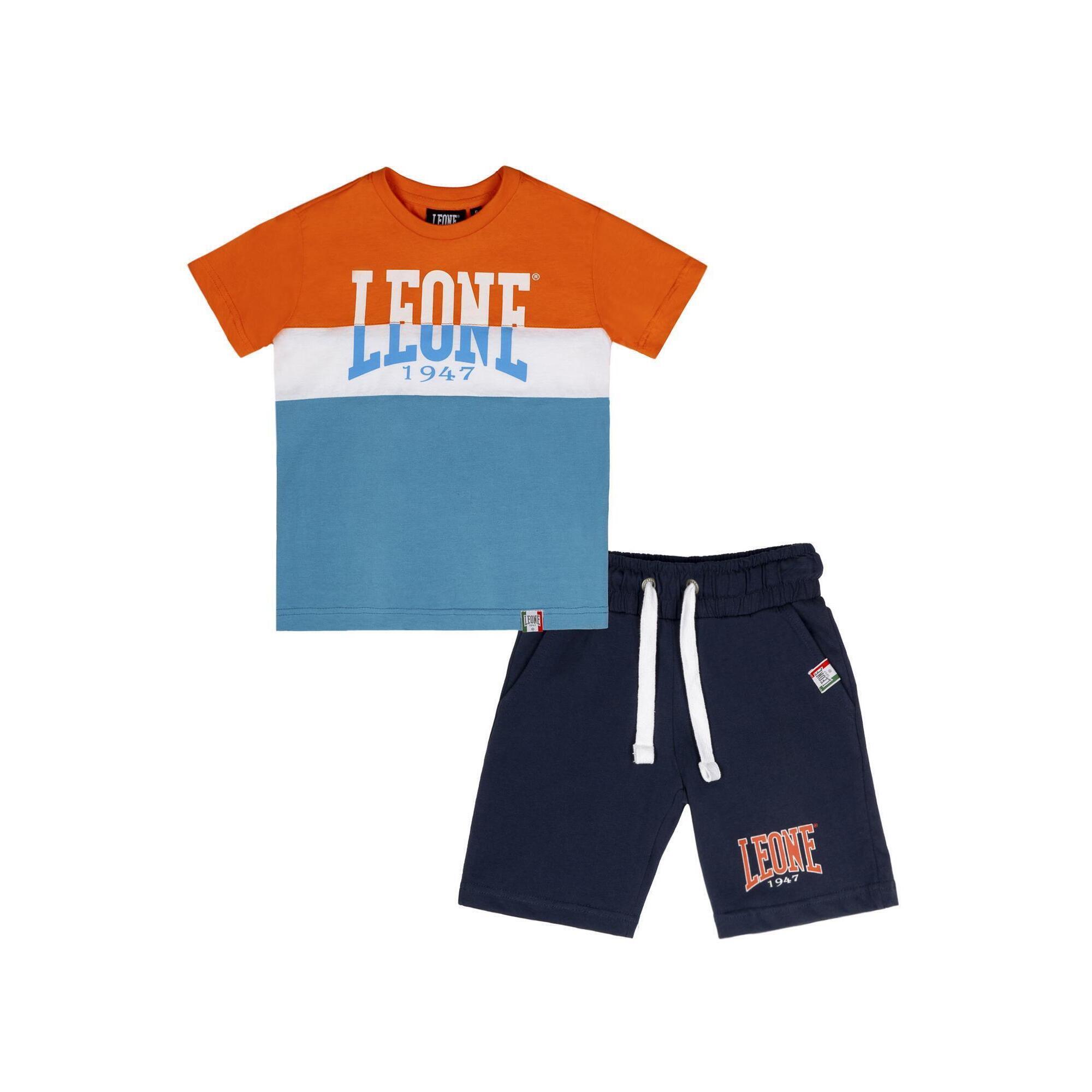 Leone 1947 Apparel - Ensemble Enfant Composé D'Un T-shirt Et D'Un Short En Coton Leone New Basic - Survêtement - Bleu|orange - 12 À 14 Ans - Decathlon