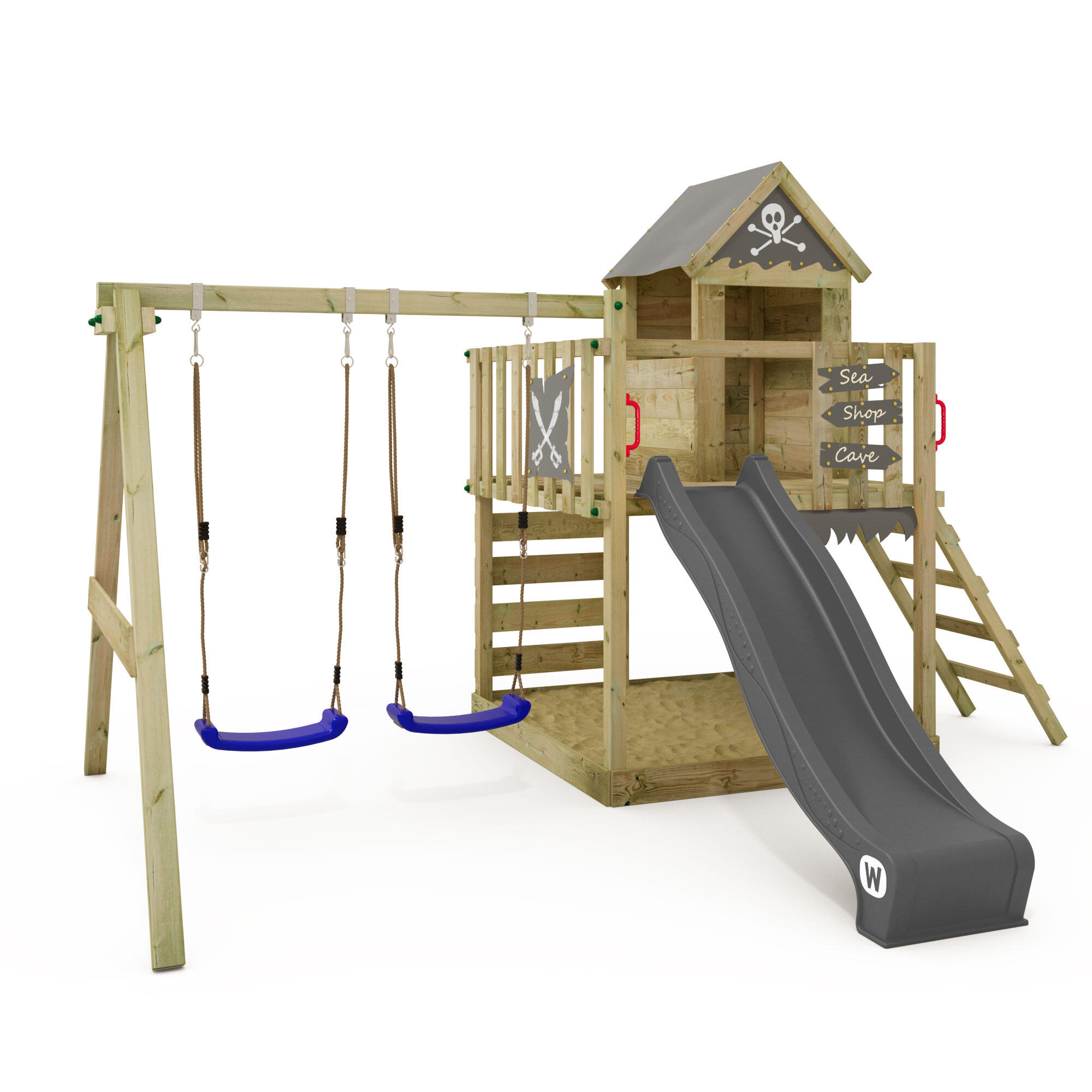 Wickey - Aire De Jeux Smart Cave Avec Balançoire Et Toboggan Anthracite - Aire De Jeu - Gris|marron - No Size - Decathlon