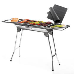 Pack Barbecue au Charbon de Bois Pliable en Acier Inoxydable et Tapis de Cuisson
