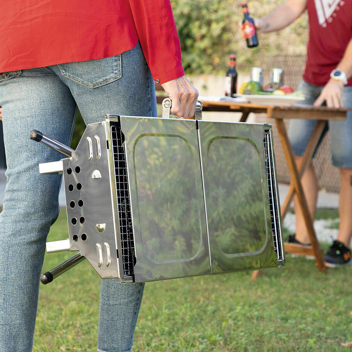 Pack Barbecue au Charbon de Bois Pliable en Acier Inoxydable et Briquet Électriq 5/5
