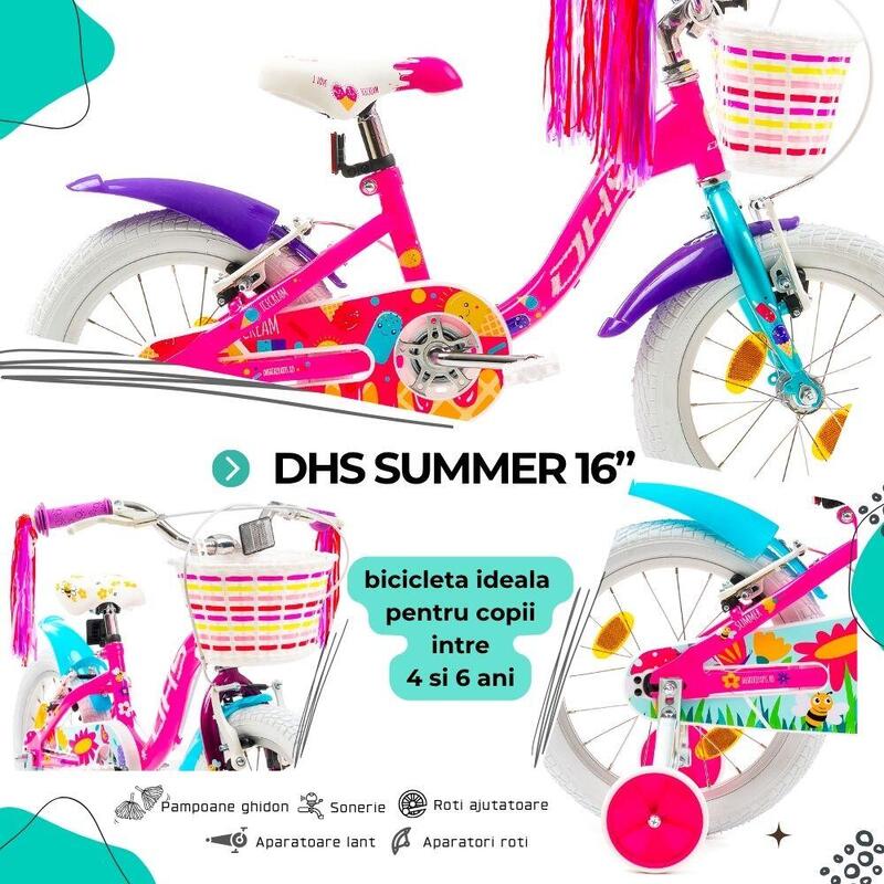 Second hand, DHS Summer Bicicletă copii 16 inch, roz - reambalată