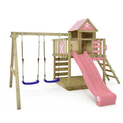 Aire de jeux Smart Cave avec balançoire et toboggan pastel rose