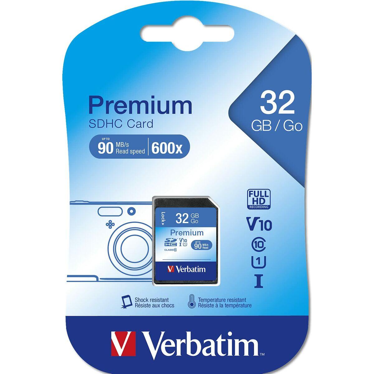 Cartão de memória sd verbatim premium sdhc c10/u1 32 gb