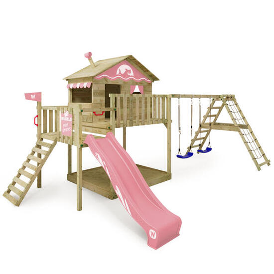 Aire de jeux Smart Ocean avec balançoire et toboggan rose pastel