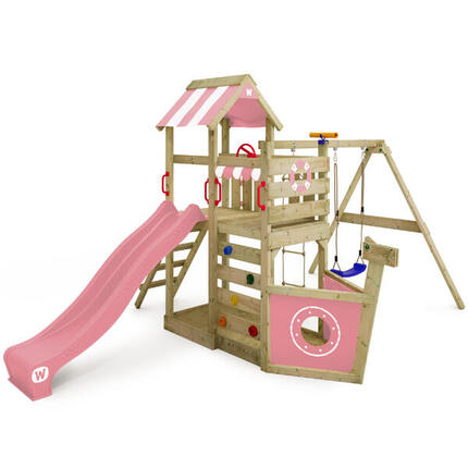 Aire de jeux SeaFlyer avec balançoire et toboggan rose pastel