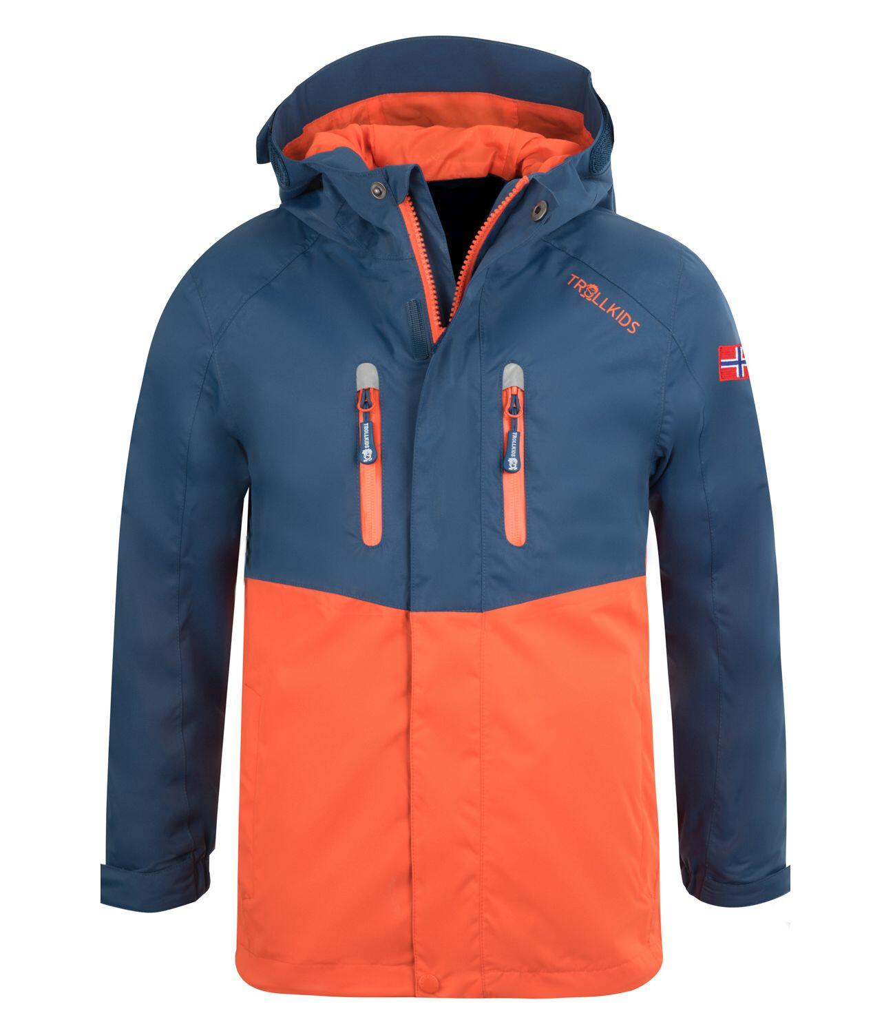 TROLLKIDS Kinder Regenjacke Nusfjord Mystik Blau / Orange