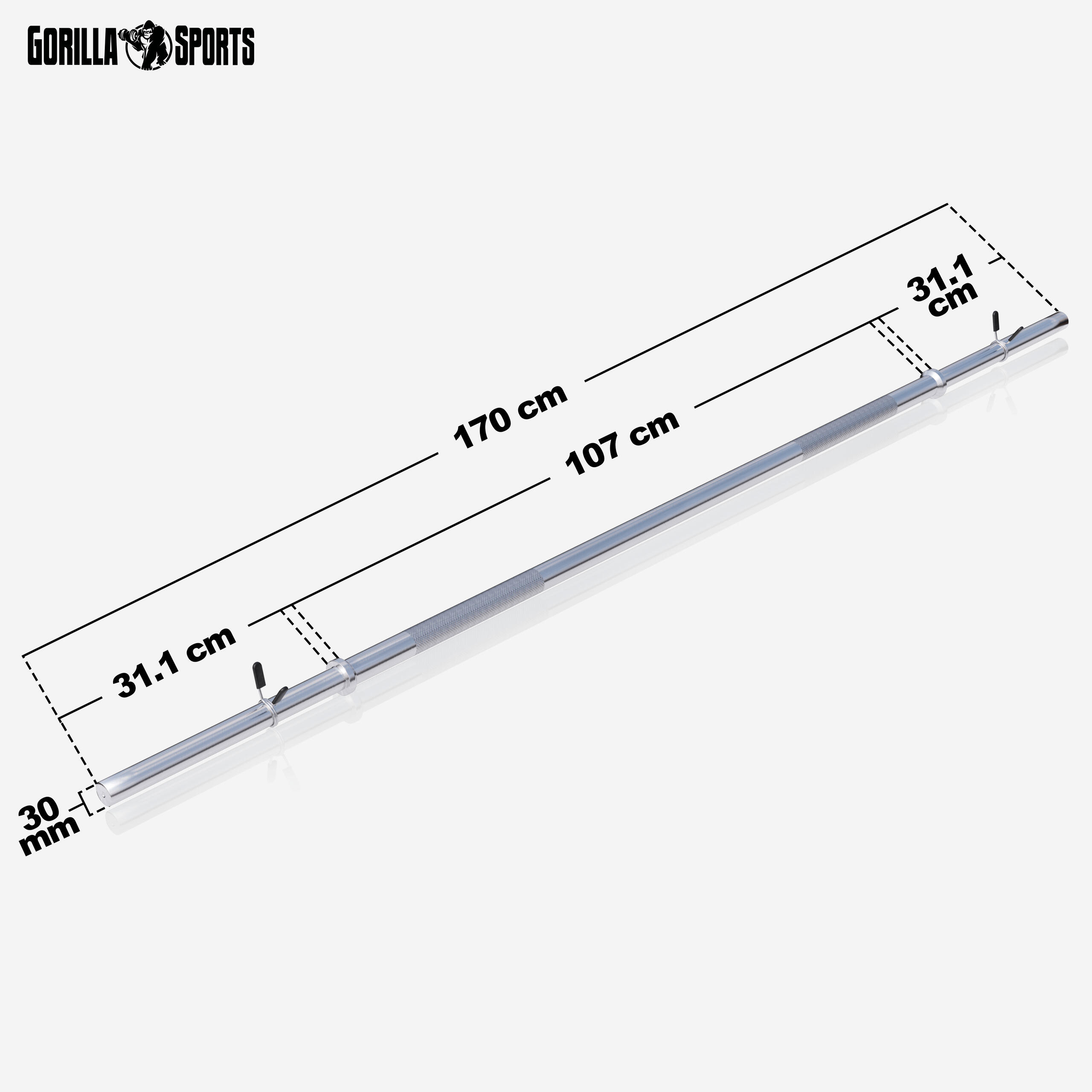Langhantelstange Chrom 170 cm mit Federverschluss, Langhantel, Hantelstange 2/7