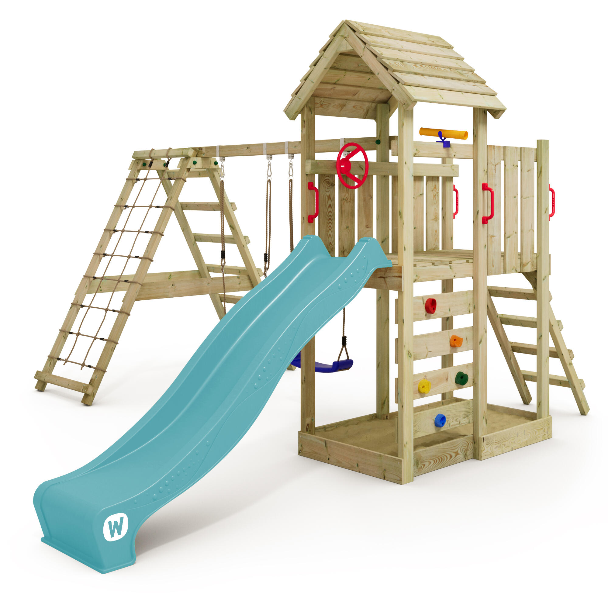 Wickey - Tour De Jeux Rocketflyer Avec Balançoire & Toboggan Turquoise - Aire De Jeu - Bleu - No Size - Decathlon