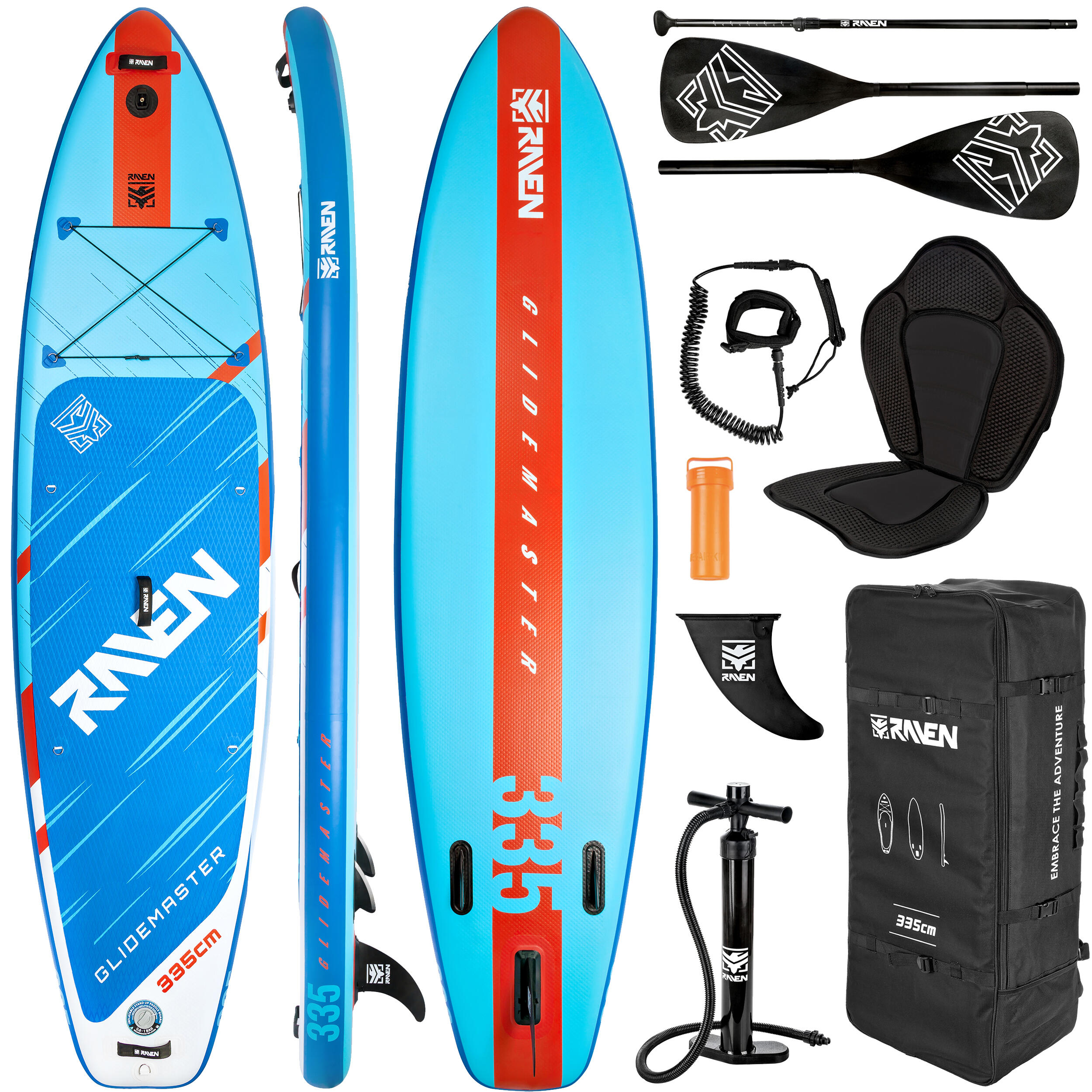 RAVEN SUP GlideMaster Brett Blau/Rot mit GoPro-Halterung