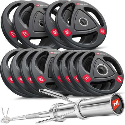 Olympische Langhantel für Krafttraining Hop-Sport 144kg Stange und Gewichte