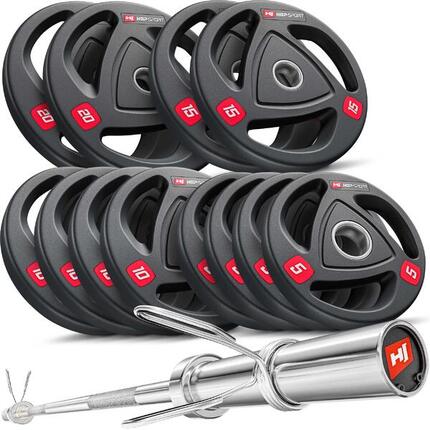 Sztanga olimpijska do treningu siłowego Hop-Sport 144kg gryf i obciążenia