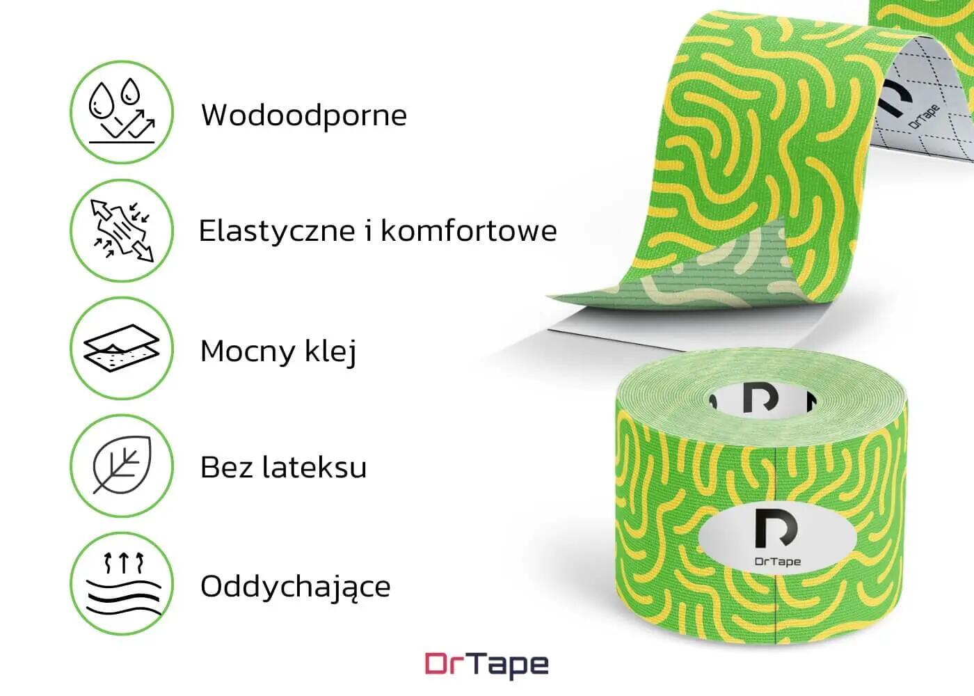 Taśma kinezjologiczna do tejpingu wodoodporna mocna 5 cm x 5 m DrTape 5/7
