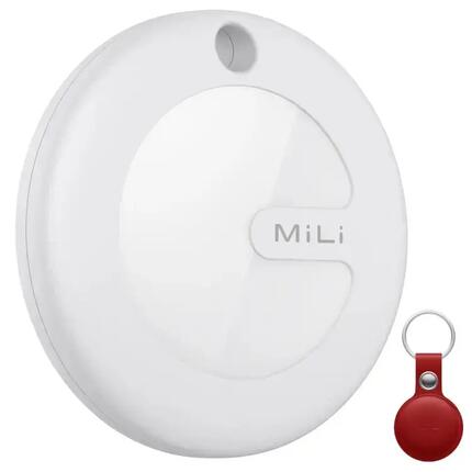 Lokalizator biały bluetooth x1 z czerwonym etui z zawieszką dla iOS MILI MiTag