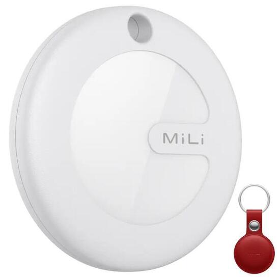 Lokalizator biały bluetooth x1 z czerwonym etui z zawieszką dla iOS MILI MiTag