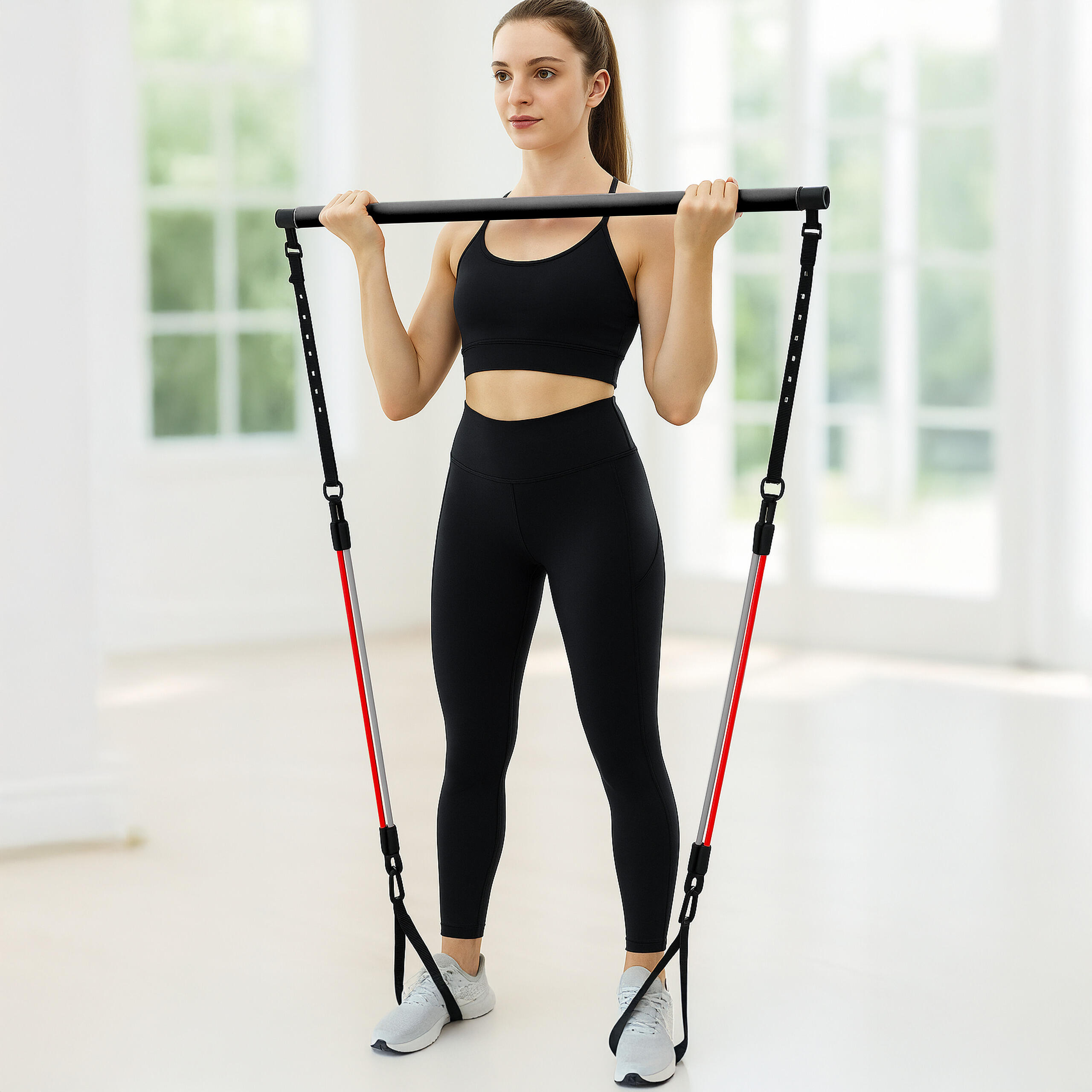 Set Barre de Pilates - Bande de Resistance Musculation avec Poteau, Fitness, Gym 5/7