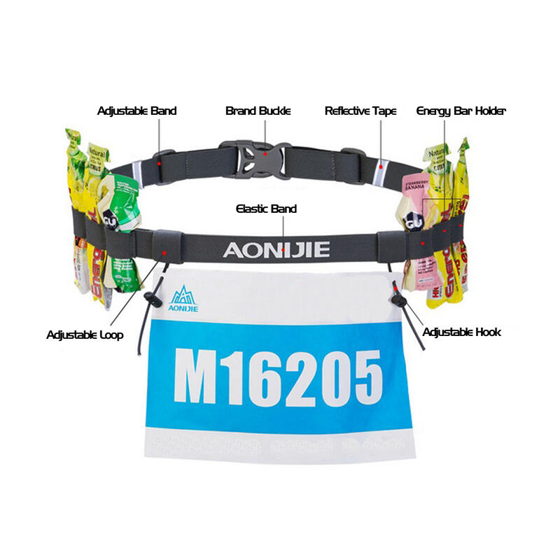 E4076 Running Marathon Belt With Number Strap & 6 Loops for Energy Gel ( Grey )