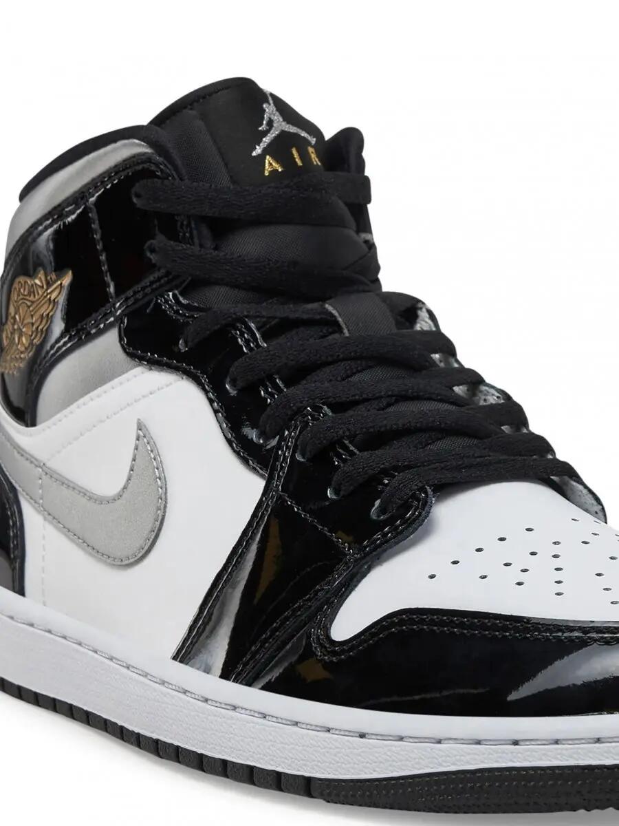 Air Jordan 1 Mid SE Patent Black White Metallic Silver Metallic Gold 5/6
