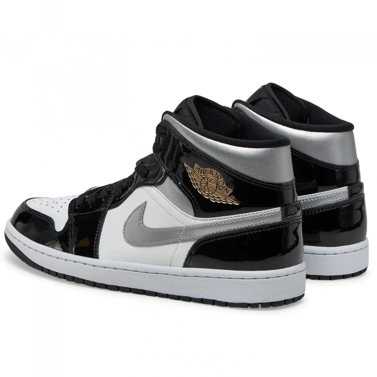 Air Jordan 1 Mid SE Patent Black White Metallic Silver Metallic Gold 3/6
