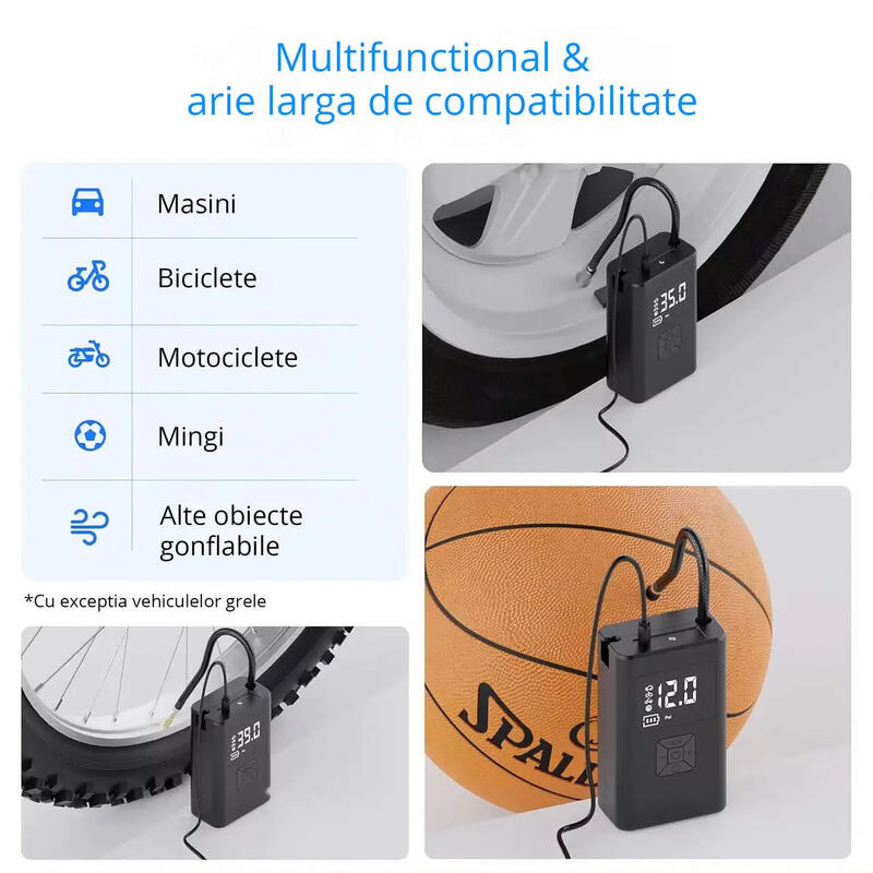 Compresor aer portabil reincarcabil 3 in 1, 150 PSI, 20 L/min, 2 x 2000 mAh