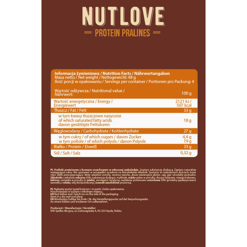 NUTLOVE PROTEIN PRALINES MILK CHOCO PEANUT 48 g