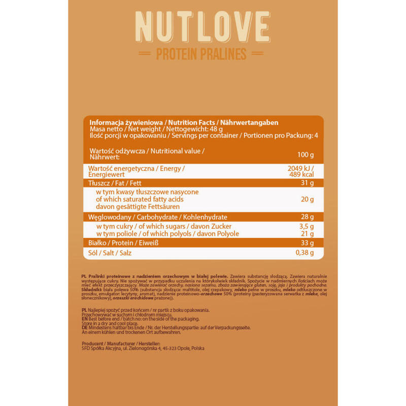 NUTLOVE PROTEIN PRALINES WHITE CHOCO PEANUT 48g