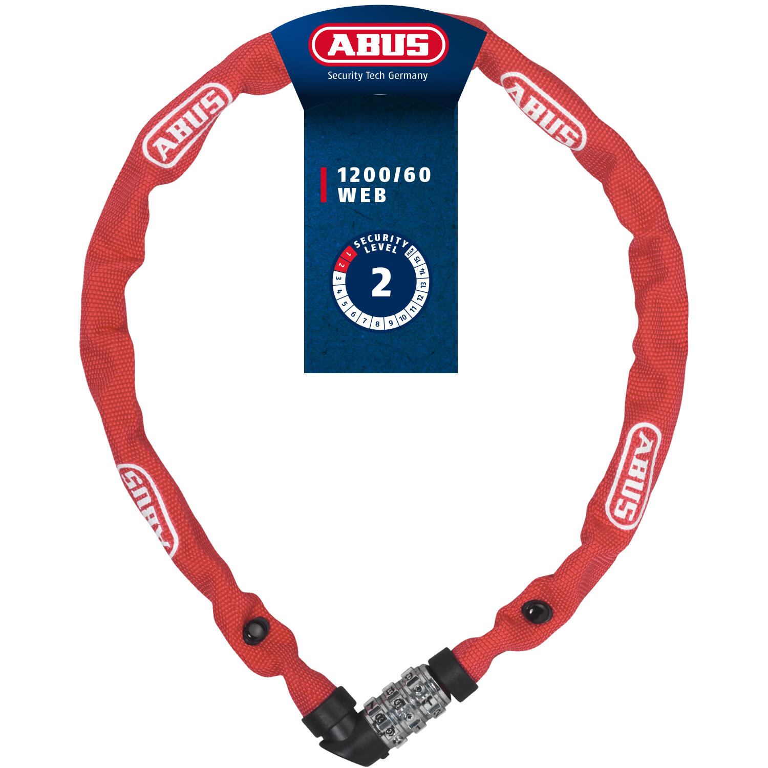 Antifurt lanţ ABUS 1200/60 Web, roşu, 563393