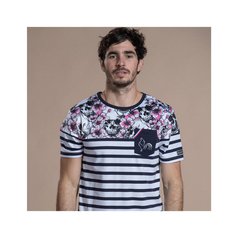 T-shirt manches courtes de rugby homme Marinière Skull Flower