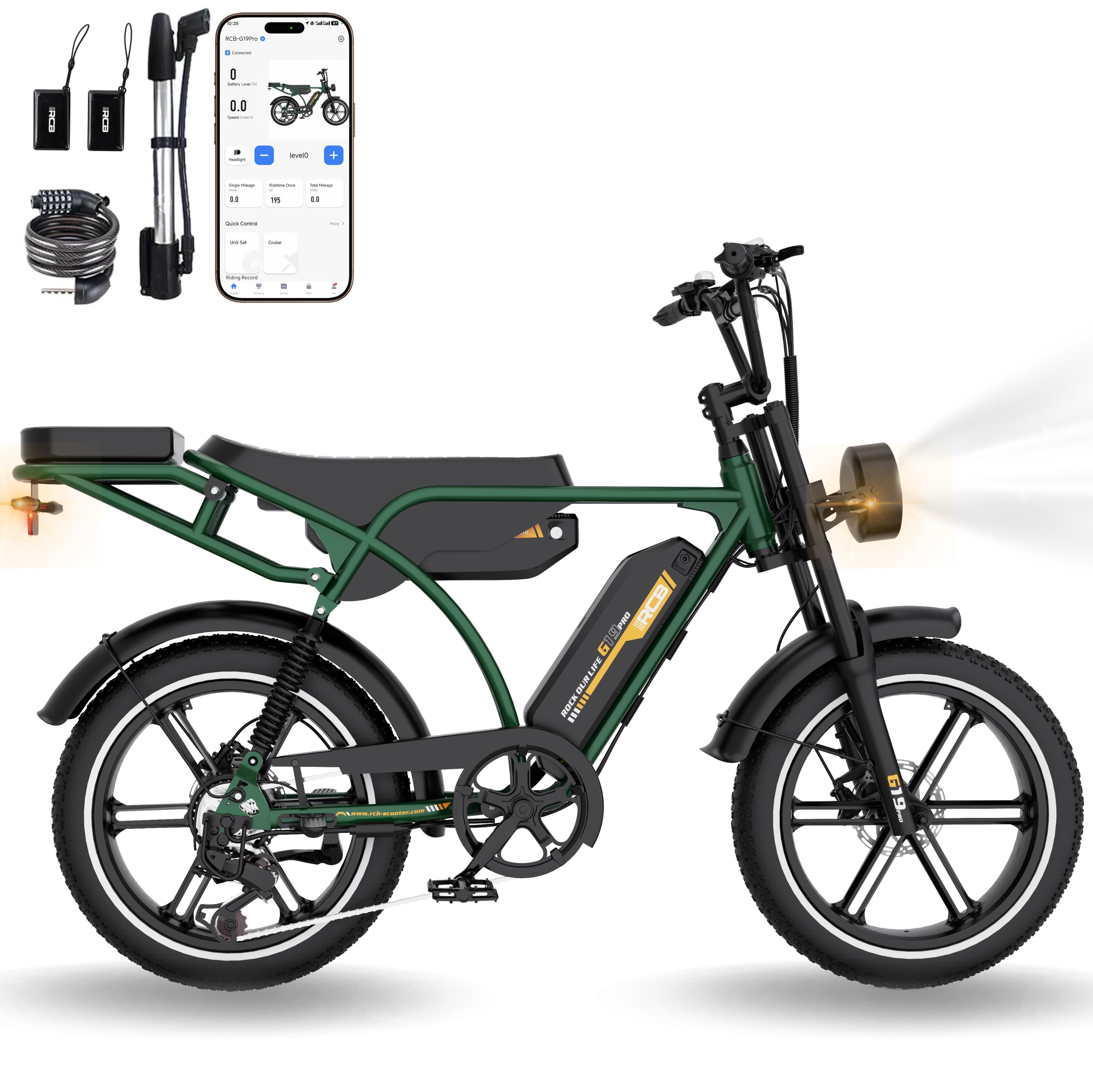 Mtb elétrica rcb g19 pro - app/nfc - 2 baterias 90-120km - 20×4" suspensão​