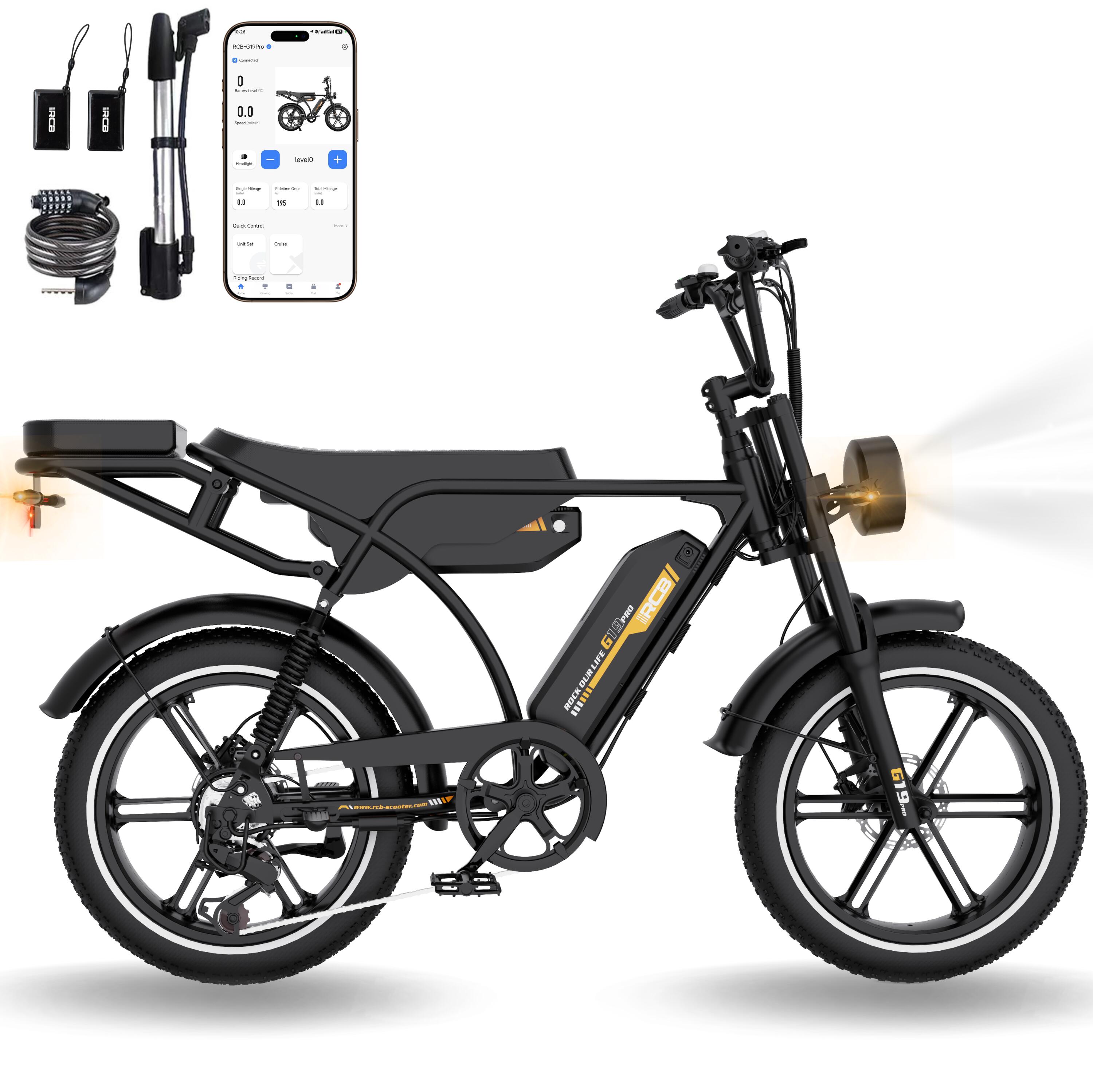 RCB ​​Bici elettrica RCB G19 PRO - APP/NFC - Doppia batteria 90-120km - 20×4"
