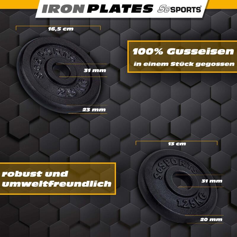 Set de gantere 10 kg 2 x 2,5 kg 2 x 1,25 kg 6 piese fonta