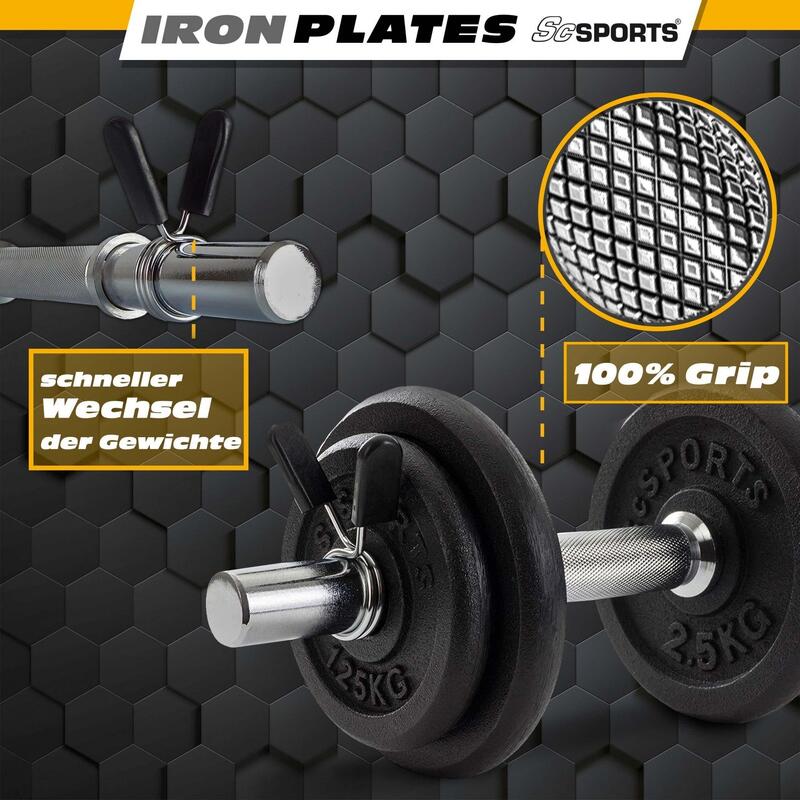 Set de gantere 10 kg 2 x 2,5 kg 2 x 1,25 kg 6 piese fonta