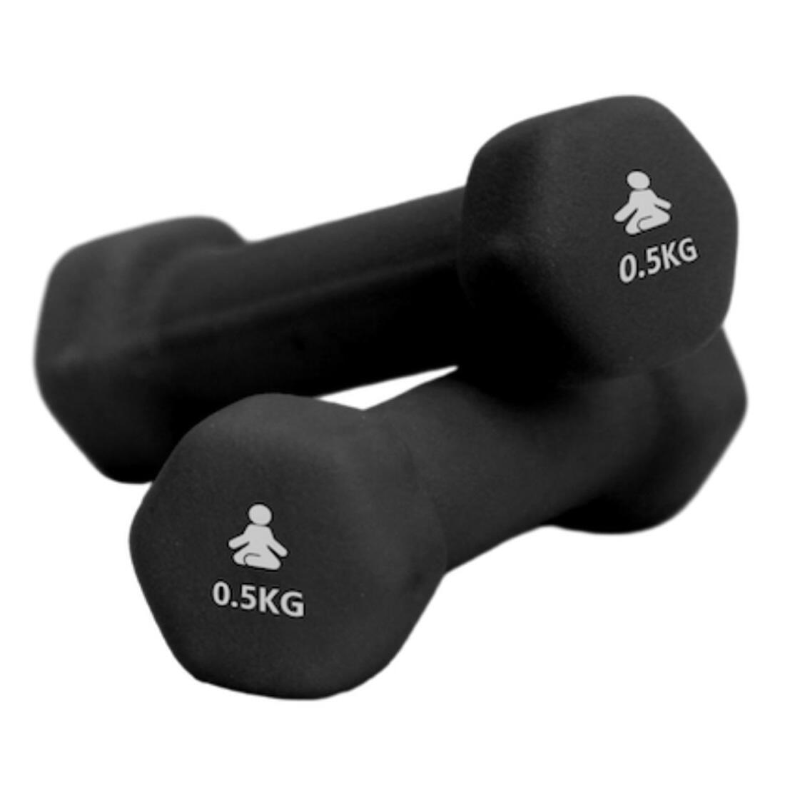 Coppia di manubri da 0,5 kg ciascuno rivestiti in neoprene con testa esagonale 2/4