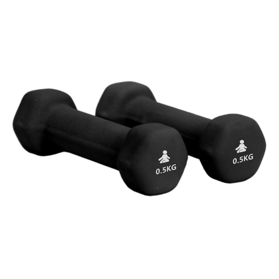 Coppia di manubri da 0,5 kg ciascuno rivestiti in neoprene con testa esagonale 3/4
