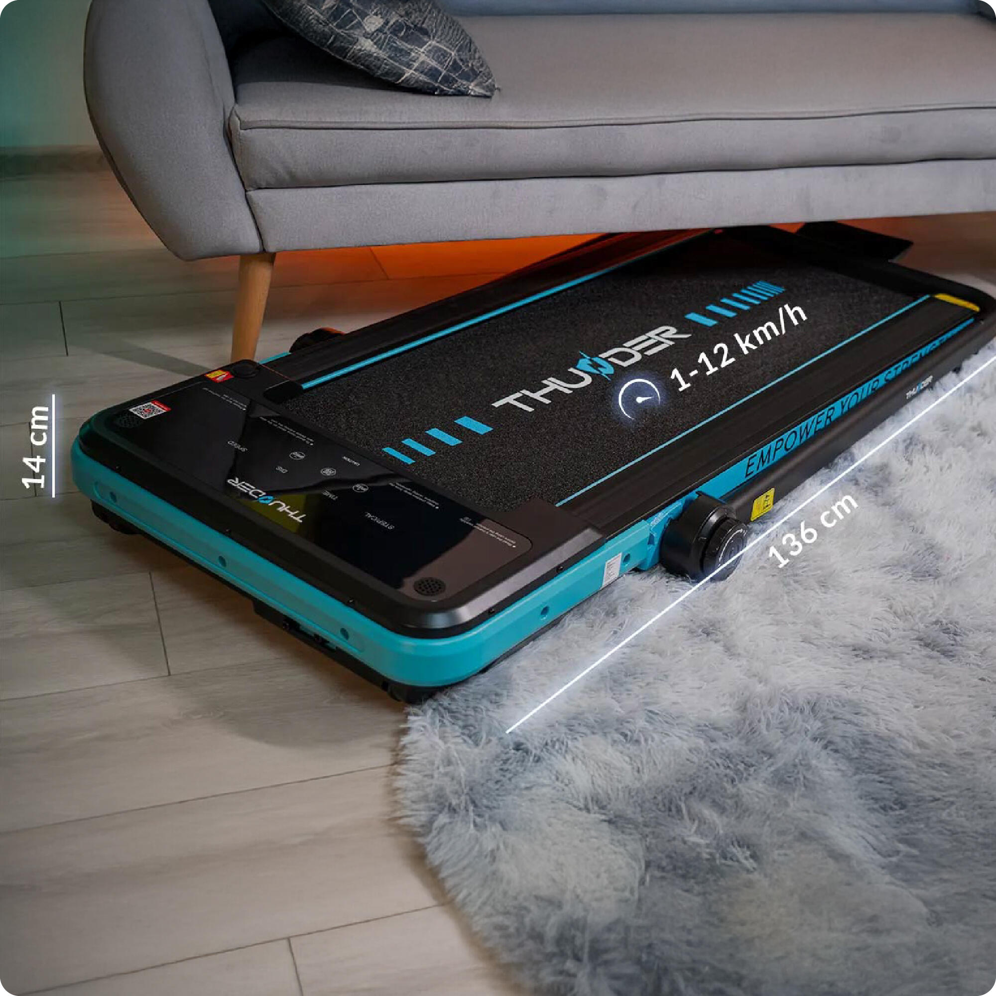 Cinta de correr Thunder IMPACT BLUE 106,5x40cm 12km/h FitShow plegable LCD 5/8