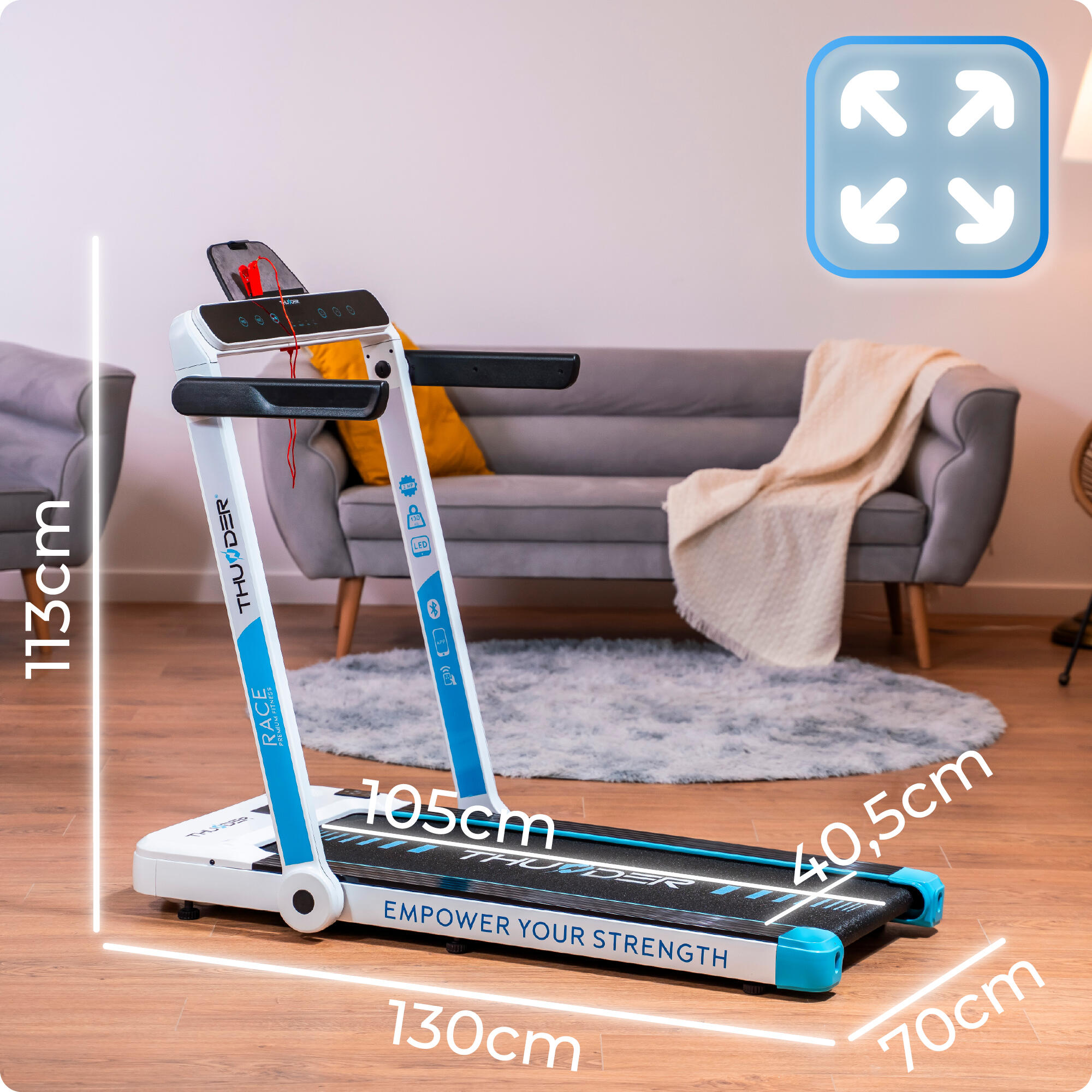 Cinta de correr Thunder RACE WHITE 105x40,5cm 14km/h FitShow plegable 2/8