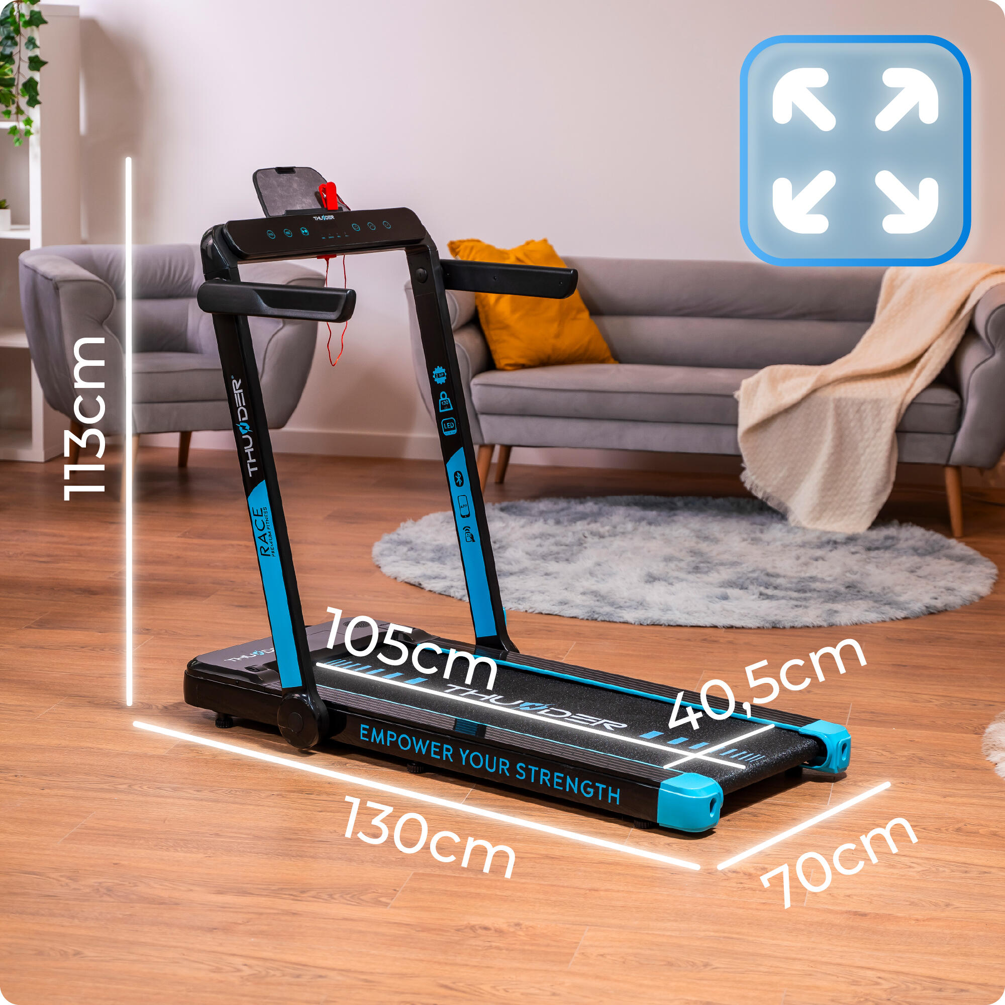 Tapis de course Thunder RACE BLACK 105x40,5cm 14km/h FitShow pliable 2/8