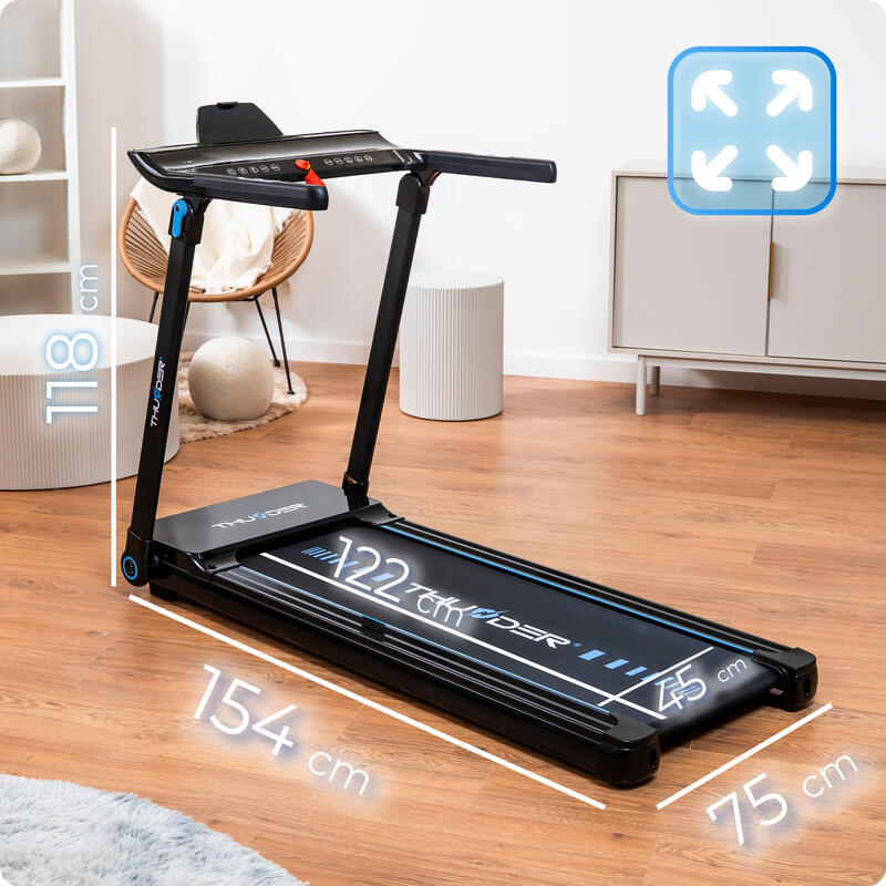 Běžecký pás Thunder ULTRA BLACK 122x45cm 17km/h FitShow sklápěcí Bluetooth