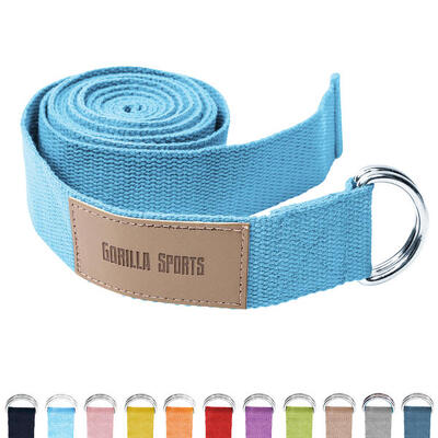 Yoga riem - 260 x 3.8 cm - katoen - gesp - blauw