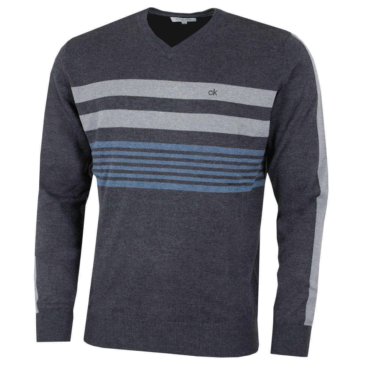 CALVIN KLEIN Calvin Klein Mens V Neck Performance Soft Chest Stripe Sweater