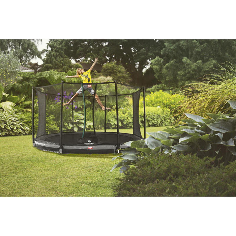 BERG Trampolin rund Favorit InGround Schwarz 380 cm + Sicherheitsnetz