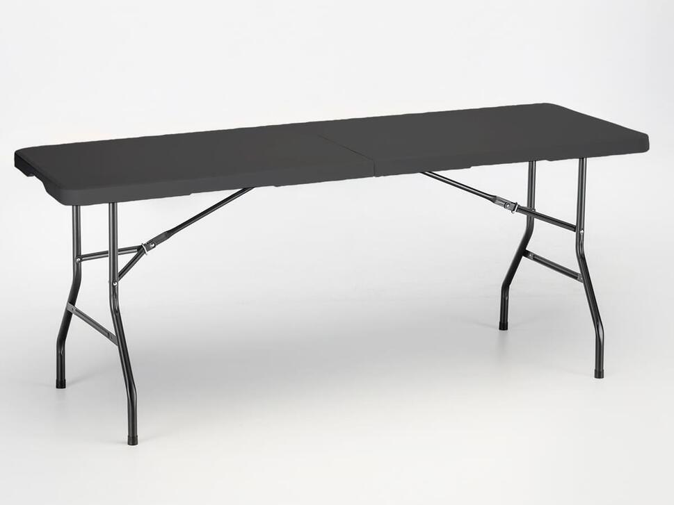 Stół kempingowy składany Masi, 180 x 74 cm, czarny - imitacja rattanu, do 200 kg