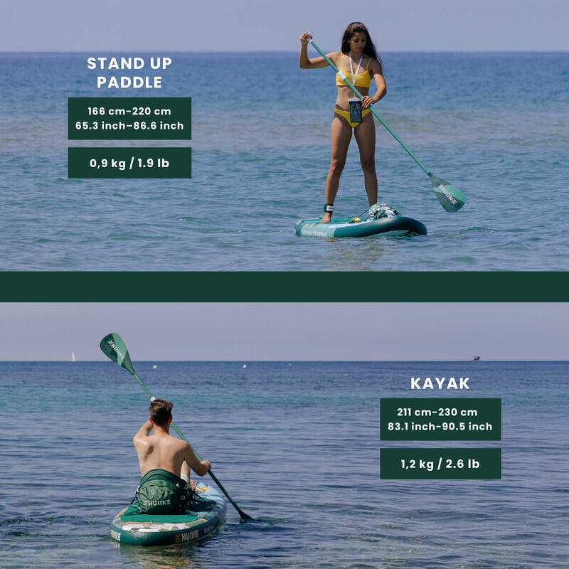 Pagaia de Stand Up Paddle e Kayak 2 en 1, HUIIKE, Verde, Ajustável, Destacável 4/7