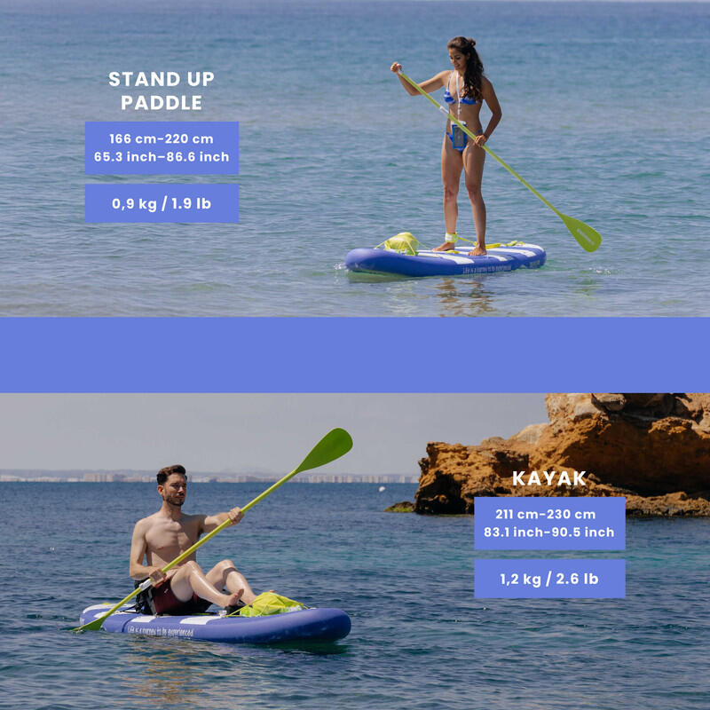 Pagaie SUP 2 în 1 Stand Up Paddle Kayak HUIIKE, Verde Lime, Detasabilă Reglabilă