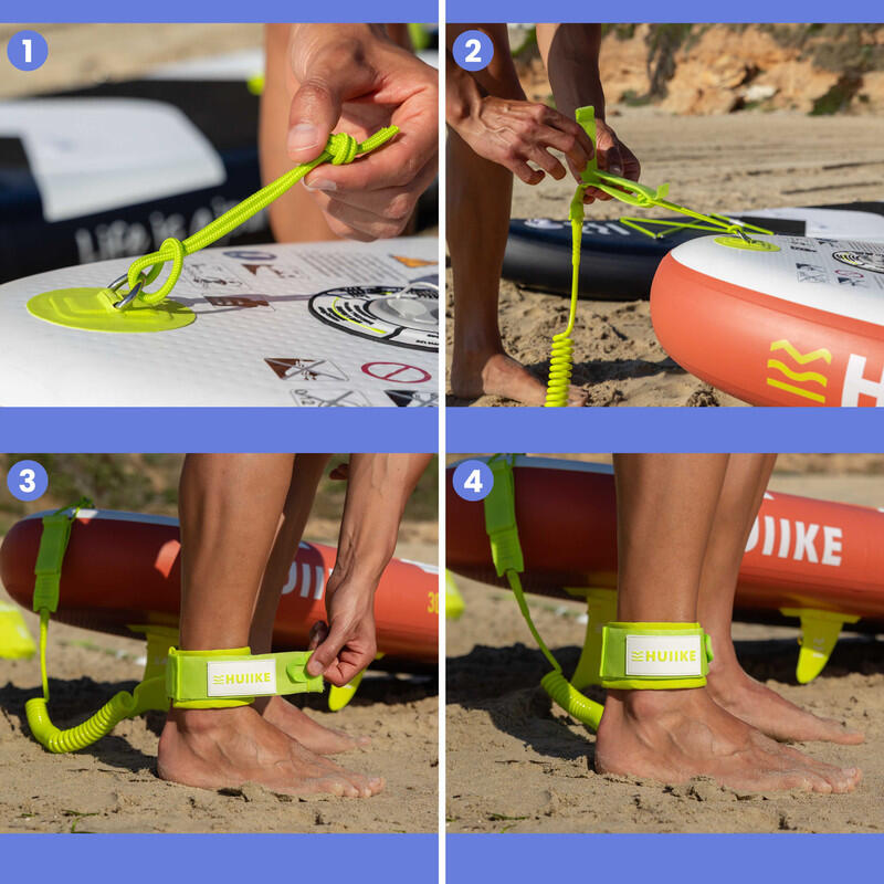 Leash na Paddleboard Spirálový Nastavitelný HUIIKE, Limetkově Zelený, Standardní 5/7