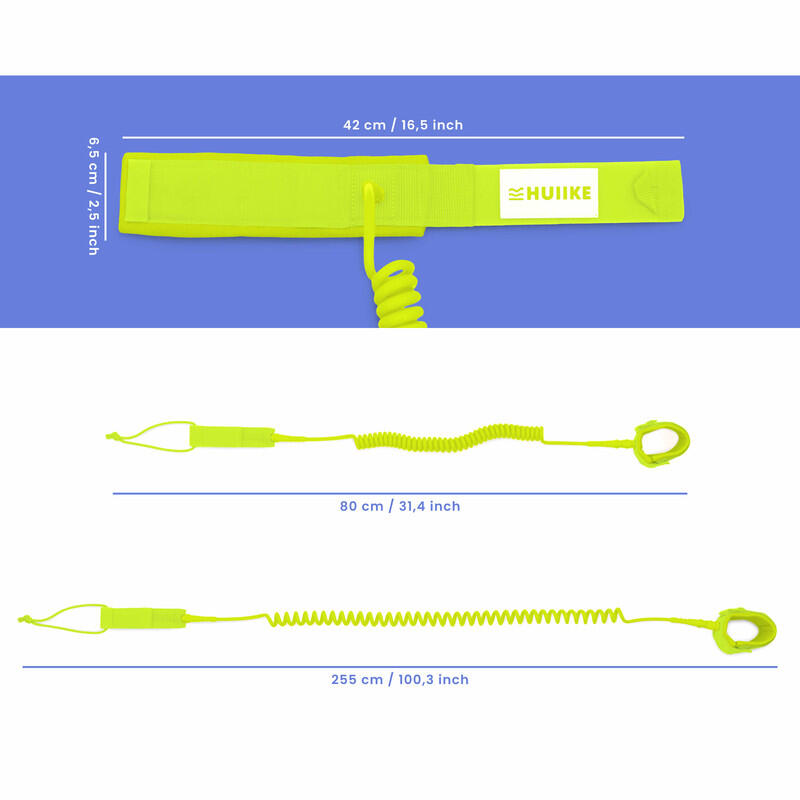 Leash na Paddleboard Spirálový Nastavitelný HUIIKE, Limetkově Zelený, Standardní 2/7