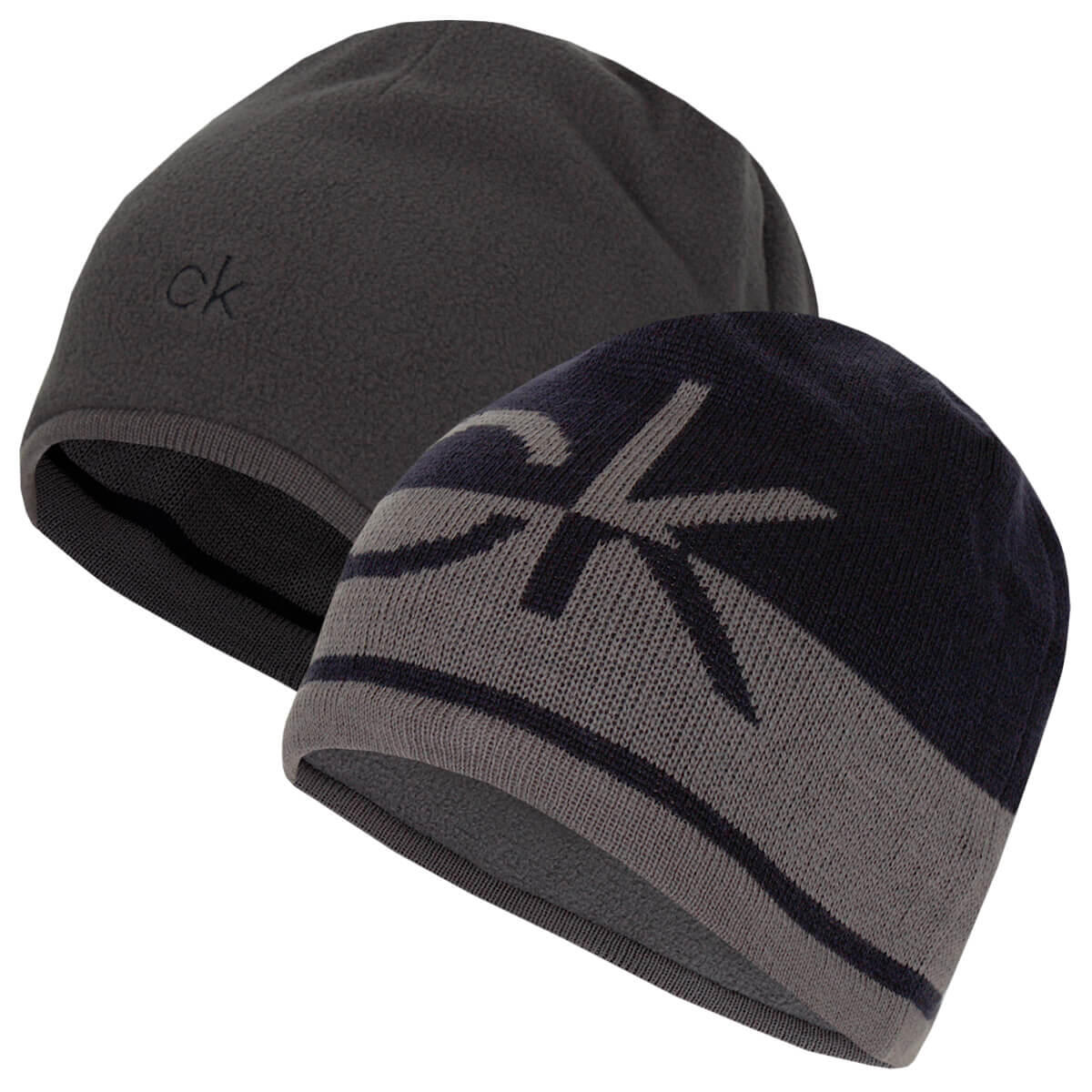 Calvin Klein Mens CK Reversible Knit Beanie Hat - Navy/Charcoal - One Size 1/5