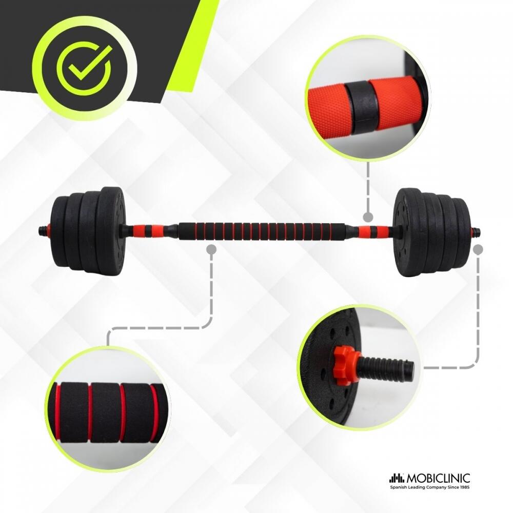 Mobiclinic Haltères Réglables 2 En 1 – 20/30 Kg – Barre De Connexion Rembourrée, Écrous Antidérapants, Acier Robust – Home Gym