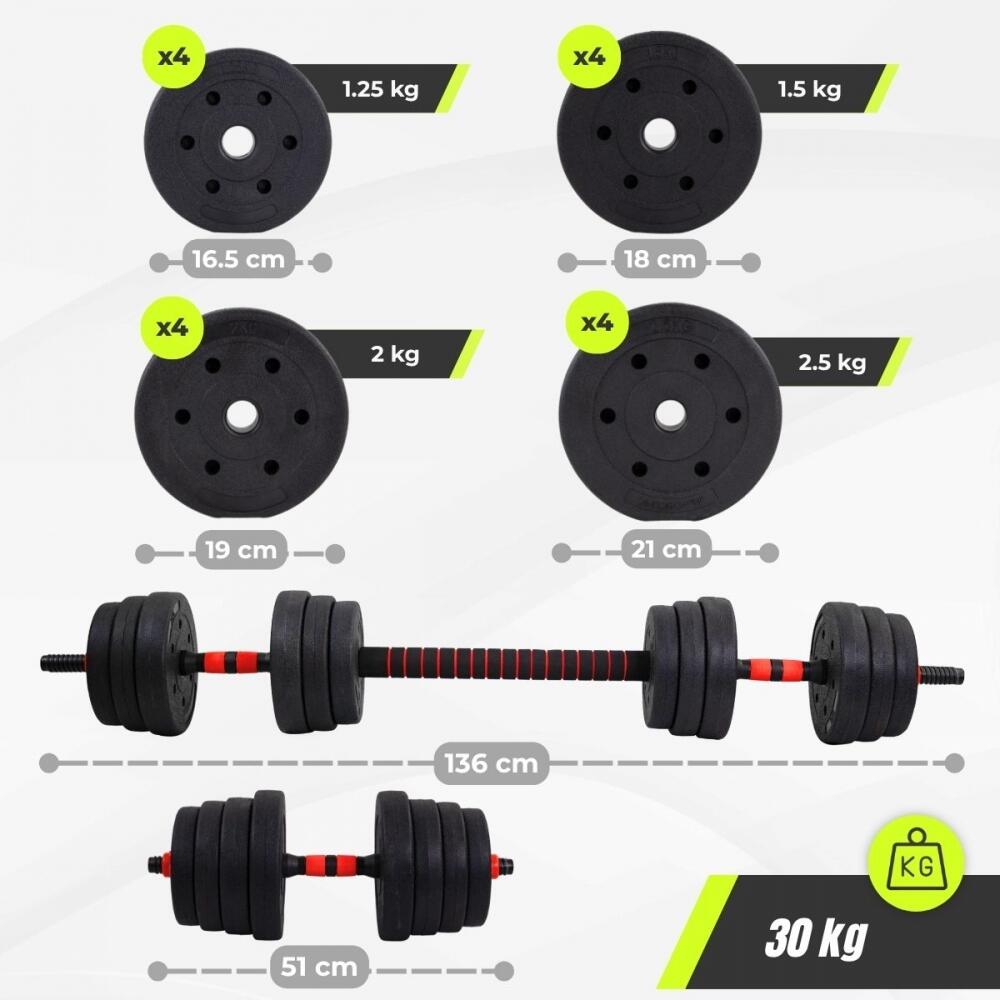 Paar 30 kg verstellbare Kurzhanteln Maxifit (51-135 cm) mit Zubehör 2/7